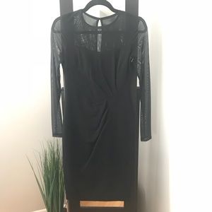 Black CACHE sheer mesh long sleeve dress